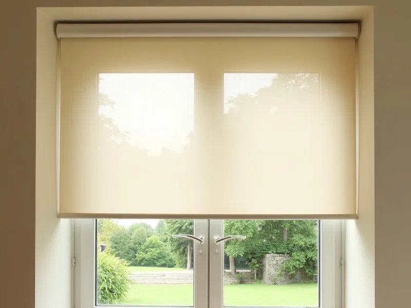 Coffre enroulable vertical posé sur une fenêtre lumineuse