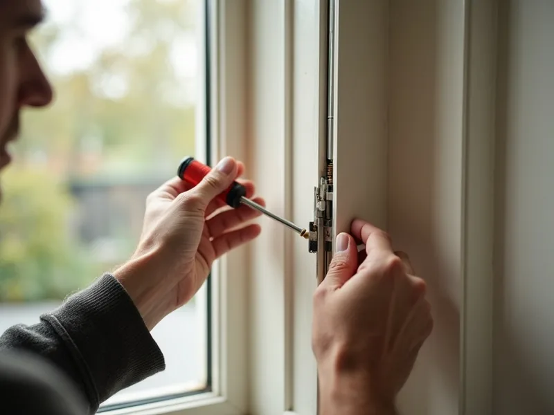 Artisan réparant le mécanisme d’une fenêtre dans un appartement genevois